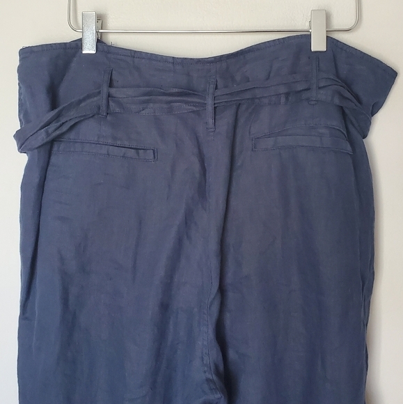 Ralph Lauren 100% Linen Belted High Waist Pants Navy Blue with Pockets - Picture 6 of 8
